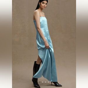 Anthropologie Sachin & Babi Stella Strapless Hammered Back-Slit Satin Gown